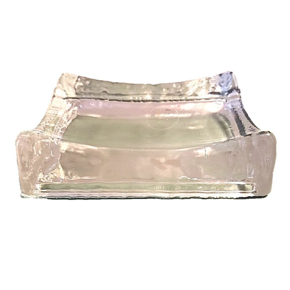 LE Smith Crystal Clear Art Glass Soap Dish Trinket Catchall Holder